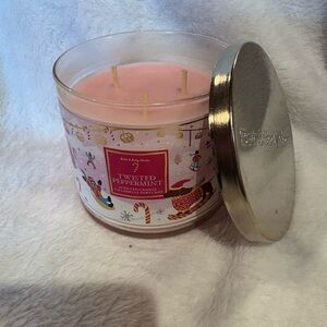 Bath & Body Works Twisted Peppermint Candle - Pink and Silver